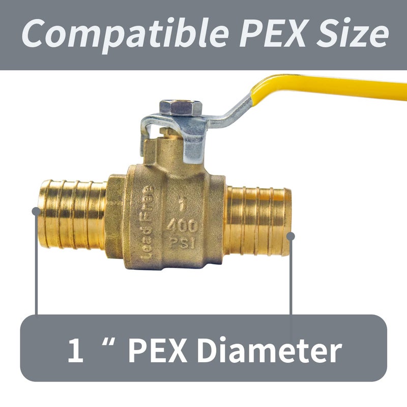 AB (5 Pack) 1 Inch X 1 Inch PEX Ball Valve, Full Port Water Stop Shut Off, Water Shut Off Valve with 10 Pcs Stainless Steel Cinch Crimp Rings, UPC Certified - Image 3